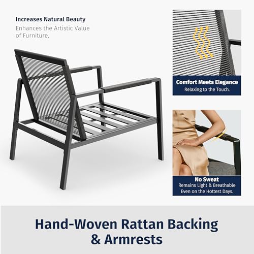 EAST OAK 4-Piece Patio Furniture Set with Thick Cushions, 2025 Coast Patio Conversation Set,4 Seats Waterproof Outdoor Patio Set with Rattan Armrests, Loveseat and Coffee Table for Backyard, Grey EAST OAK