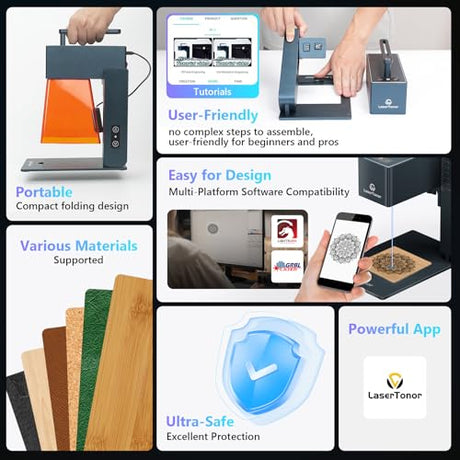 LaserTonor Pi1 10W Laser Engraver Handheld,Portable 1kg Diode Engraving and Cutter Machine 360°‌‌ Full-Angle Engraving,63600mm/min Fast Speed & 0.05mm Precision for Wood/Leather/Coated Metal,Basic LaserTonor