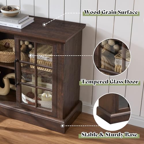 AMERLIFE 97" Farmhouse Fireplace TV Stand, Entertainment Center with Large Storage Space and Adjustable Shelf, Media Console for Living Room, Rustic Brown AMERLIFE