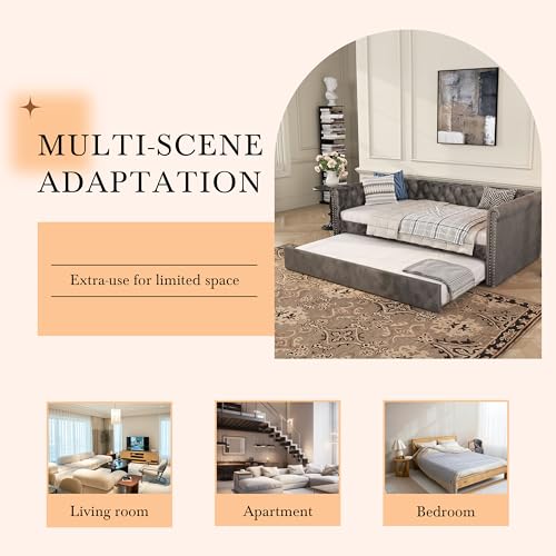 Christopher Knight Home Upholstered Daybed with Trundle, Twin Size Trundle Sofa Bed, Couch Bed with Backrest and Curved Armrests, No Box Spring Needed, for Living Room, Bedroom and Guest Room, Grey Christopher Knight Home