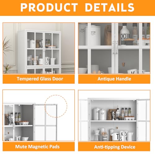 Metal Storage Cabinet with Glass Doors, Adjustable Shelves, 72 x 36 x 16 in WoodArtSupply