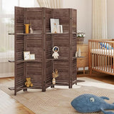 HOMCOM Room Divider, 5 Panel 67" Tall Wood Privacy Screen with 3 Display Shelves, and Folding Storage for Bedroom or Home Office, Walnut HOMCOM