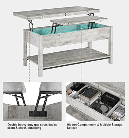 FABATO 41.7" Lift Top Coffee Table, 4 in 1 Multi-Function with Storage for Living Room, Coffee Table Converts to Dining Table for Dining Reception Room, Gray