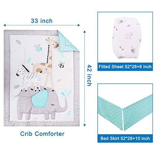 Wowelife Elephant Crib Bedding Set Gray, Premium 3-Piece Baby Bedding Set Elephant, Safari Newborn& Infant Nursery Bedding Set for Baby Boy, Gray Wowelife