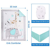 Wowelife Elephant Crib Bedding Set Gray, Premium 3-Piece Baby Bedding Set Elephant, Safari Newborn& Infant Nursery Bedding Set for Baby Boy, Gray Wowelife