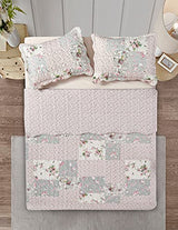 Brilliant Sunshine Rose and Sage Quilt Set, 3-Piece Bedding Sets, Traditional Patchwork Design, Washable and Reversible Bedspread, Soft Lightweight Coverlet, All-Season, Full/Queen, Light Pink Green Brilliant Sunshine