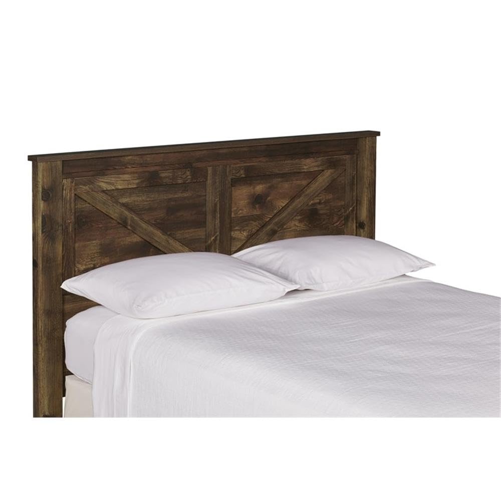 BOWERY HILL Farmhouse Paper/PB/MDF Wood Queen Headboard in Rustic Brown - WoodArtSupply