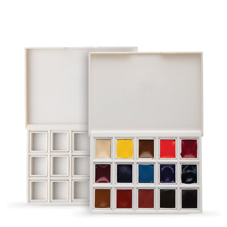 DANIEL SMITH Hand Poured Watercolor, Half Pans, Ultimate Mixing Set with 15 Watercolor Half Pans, 15 Empty Half Pans, 2 Plastic Travel Cases (total 32 pieces) 285650009 DANIEL SMITH