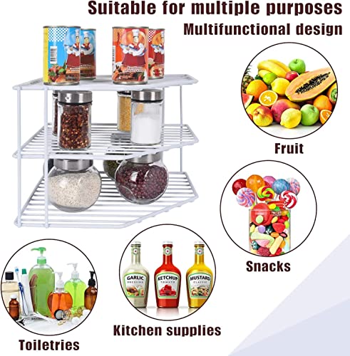 JBESUHI 3-Tier Corner Shelf Counter and Cabinet Organizer -Countertop Organizer - Cabinet Corner Rack for Plate - Cabinet & Pantry Kitchen Organization (White) JBESUHI