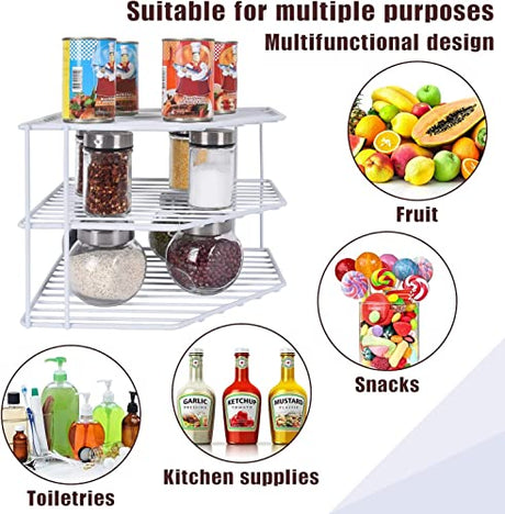 JBESUHI 3-Tier Corner Shelf Counter and Cabinet Organizer -Countertop Organizer - Cabinet Corner Rack for Plate - Cabinet & Pantry Kitchen Organization (White) JBESUHI
