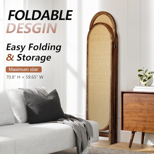 Aletheiawu 5.9 Ft Tall Hand-Woven Rattan Room Divider 3 Panels, Wood Room Divider Panel, Folding Screen Divider Wall, Wall Divider for Room Separation, Folding Privacy Screen, Home Office Brown Aletheiawu