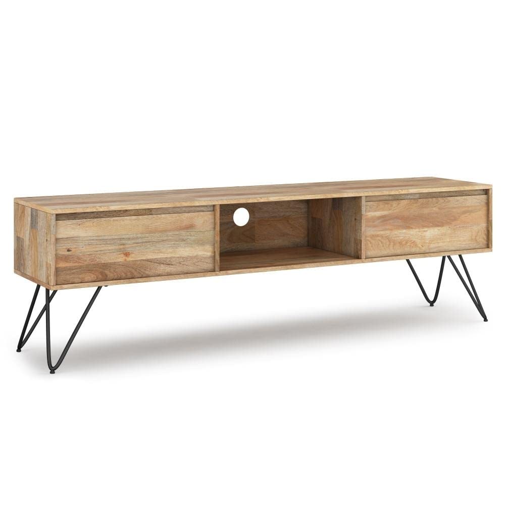 SIMPLIHOME Hunter SOLID MANGO WOOD 68 Inch Wide Industrial TV Media Stand in Natural for TVs up to 75 Inches, For the Living Room and Entertainment Center - WoodArtSupply