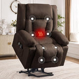 Korser Power Lift Recliner Chair for Elderly with Massage and Heat, Oversized Electric Recliner with Side Pockets, Living Room, Waffle, Brown