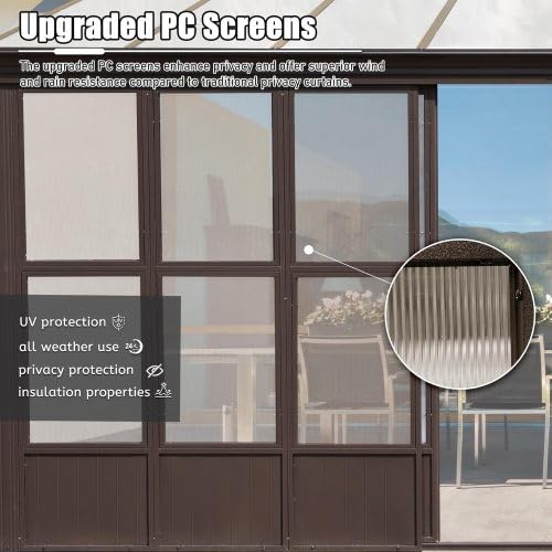 12x16FT All Season Sunroom, Outdoor Permanent Wall Mounted Solarium with Detachable Polycarbonate Windows, Aluminum Lean to Gazebo Sun Room with 2 Lockable Sliding Doors for Garden Patio Deck Ginkartu