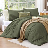 WRENSONGE Queen Comforter Set - 3 Pieces Prewashed Olive Green Comforter Soft Lightweight for All Seasons,Down Alternative Comforters Queen Size with 2 Pillow Shams WRENSONGE