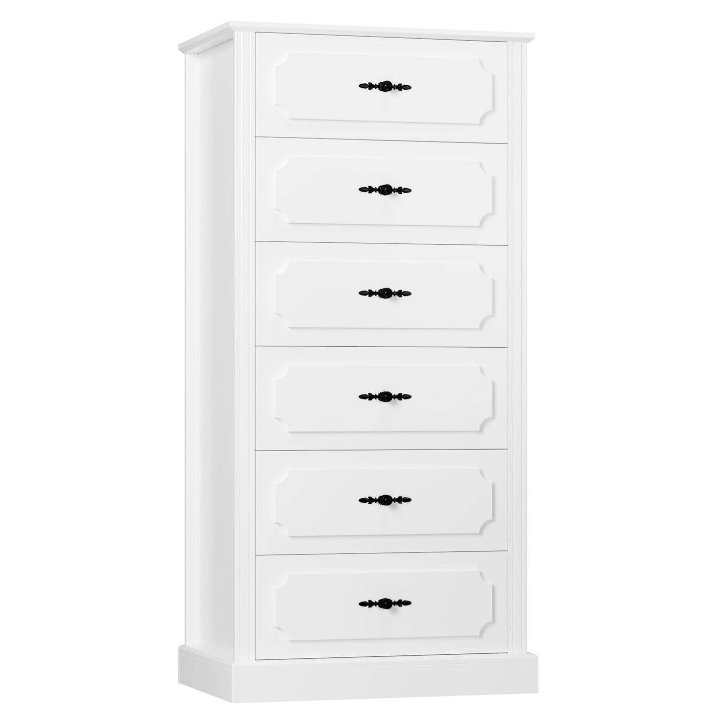 finetones 6 Drawer White Dresser, 51" Tall White Dresser Chest of Drawers, Tall Dresser White 6 Drawer Dresser with Large Storage Space, Modern Storage Chest of Drawers, Super Stable Base - WoodArtSupply