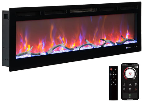 GarveeHome 60" Electric Fireplace Heater, Wall-Mounted & Recessed Fireplace, Multicolor Flame, WiFi-Enabled Electric Fireplace Insert, 12 Realistic Flame Options, 1500W Heater w/Thermostat, Black GarveeHome