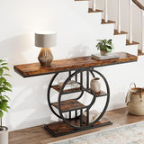 55" Industrial Narrow Entryway Table with 5-Tier Storage - Heavy-Duty o-Shaped Metal Frame Console Table for Hallway, Living Room & Couch Behind, Space-Saving Long Entrance Table for Small Spaces IDEALHOUSE