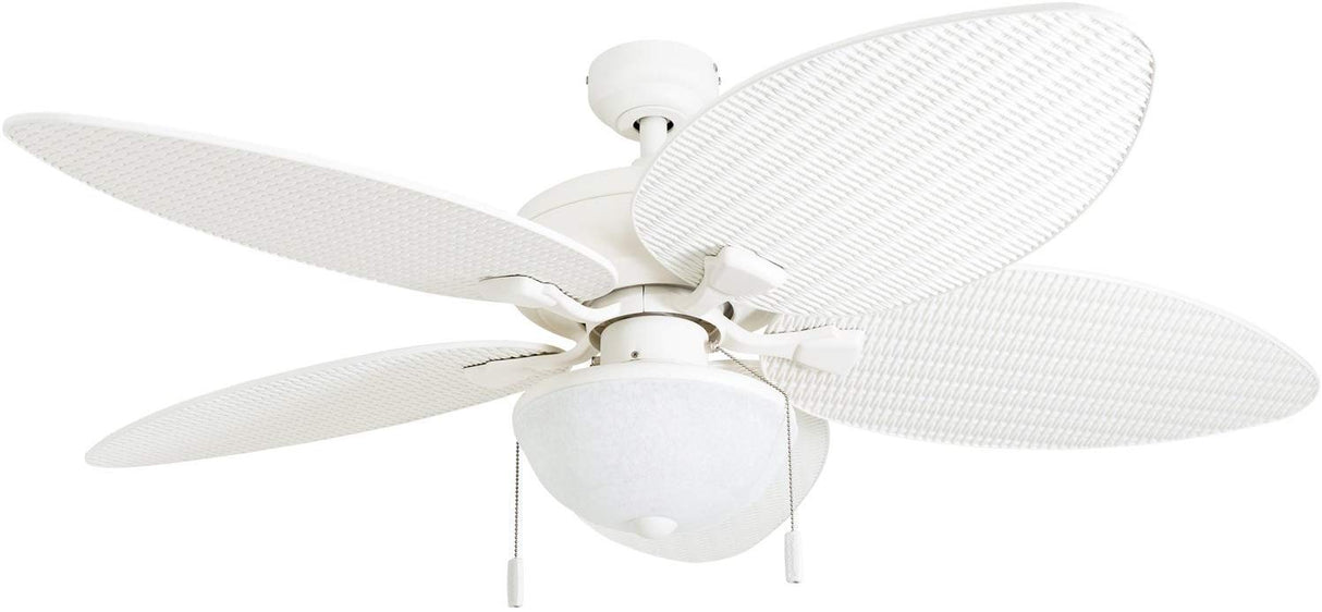 Honeywell Ceiling Fans Inland Breeze, 52 Inch Tropical Indoor Outdoor Ceiling Fan with Light, Pull Chain, Three Mount Options, Weather Resistant Blades - 50511-01 (White) Honeywell Ceiling Fans