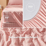 Laojin Balhen Twin Comforter Set 5 Pieces, Pink Seersucker Bed in a Bag Set Twin Size, All Season Luxury Bedding Sets with Comforter, Sheets, Pillowcase & Sham Laojin Balhen