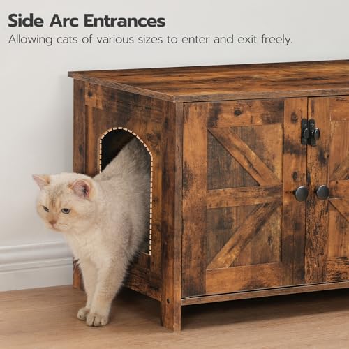 HOOBRO 47.2" Litter Box Enclosure for 2 Cats, Hidden Litter Box Furniture with Double Rooms, Wooden Cat Litter Box Enclosure, Dual Litter Box Design, Large Cat House for 2 Cats, Rustic Brown BF32MW01 HOOBRO