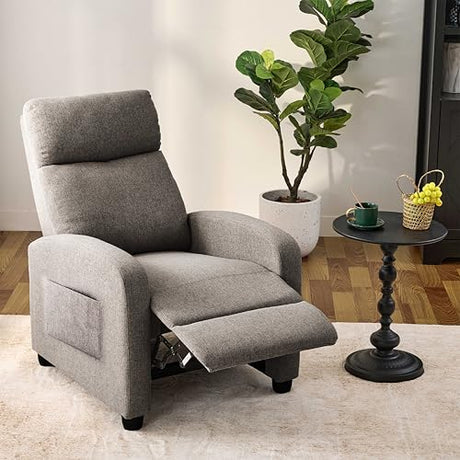 zzlay Recliner Chair for Living Room, Modern Adjustable Home Theater Seating Single Sofa Manual Push Back Armchair with Soft Linen Upholstery & High Backrest for Small Spaces, Linen-Gray zzlay