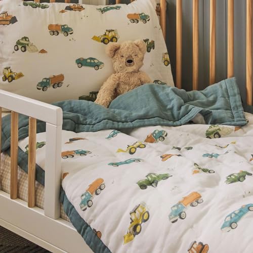 Little Unicorn Toddler Bedding 3-Piece Set | Includes Comforter, Crib Sheet & Pillowcase | Soft & Breathable Muslin Fabric | for Convertible Cribs & Toddler Beds (Work Trucks) Little Unicorn