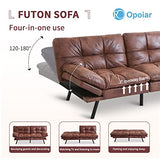 Opoiar Leather Futon Sofa Bed,Convertible Memory Foam Couch Bed,Futon Sets Daybed with Mattress Included,Folding Modern Sleeper Sofa Love seat for RV Car Living Room&Bedroom Small Space,Brown Opoiar