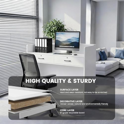Small Reception Desk with Counter LED Lights,Modern Front Desk Checkout Counter with Lockable Drawer,Wooden Reception Room Tables, Cash Register Stand for Salon,Retail,Office,Lobby(White, 47.2in) WUIOYNF