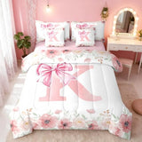 Erosebridal Initial Letter K Bed in A Bag Pink Monogrammed Bowknot Bedding Sets Twin for Girls Kids Young Woman, Floral Dreamy Princess Style Comforter Set with Sheets with 2 Pillowcases Erosebridal