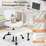 Cross Legged Office Chair, Ergonomic Criss Cross Chair with Wheels, 360° Swivel Height-Adjustable Meditation Chair for Yoga & ADHD, Wide Kneeling Chair with Strong Lumbar Support (White) BPY01W BEWISHOME