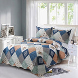 Dinjoy Reversible Patchwork Quilt Bedding Set Full Size Blue Green Grey Plaid Floral Pattern Bedspread Set Soft Microfiber Coverlets Bed Set 3 Pieces Spring Summer Fall Use (78x90 inches) Dinjoy