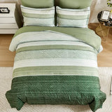 Drucon Christmas Olive Green Striped Comforter Set Queen Size 7 Pieces Reversible Bedding Set, Boho Bed in a Bag, Soft Microfiber Comforter and Sheet Set for All Season Drucon
