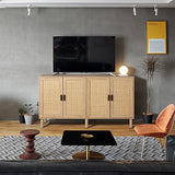 Finnhomy 4 Door Sideboard Buffet Cabinet, Kitchen Storage Cabinet with Rattan Decorated Doors, Cupboard Console Table, Boho Accent Liquor Cabinet, Bar Cabinet, 62.3X 15.7X 34.6 Inches, Natural Finnhomy