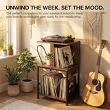 ZEXVIDA Record Player Stand with Vinyl Storage, Large Record Table Holds 180 Albums, Vinyl Record Storage Stand with USB Charger, Multi-Functional Side Table & Shelf for Living Room Bedroom ZEXVIDA