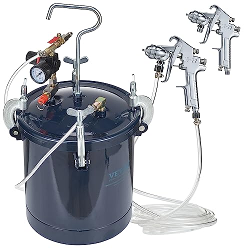 VEVOR Spray Paint Pressure Pot Tank, 10L/2.5gal Air Paint Pressure Pot, 1.5mm+4mm Two Nozzles Two Spray Paint Guns for Industry Home Decor Architecture Construction Automotive Painting, 60PSI Max VEVOR