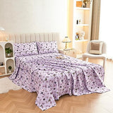 Softan Floral Twin Size Sheet Set, Purple Paisley Flower Printed Sheets for Kids Girls, Brushed Microfiber Fitted Sheet with 15" Deep Pocket & Non-Slip Straps, Butterfly Patterned Sheets Softan