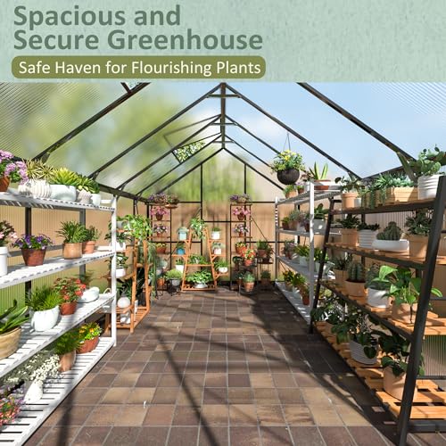 AirWire 12x8 FT Greenhouse for Outdoors, Quick Setup Polycarbonate Greenhouse with Roof Vent, Aluminum Large Walk-in Greenhouse for Outside Garden Backyard, Black AirWire