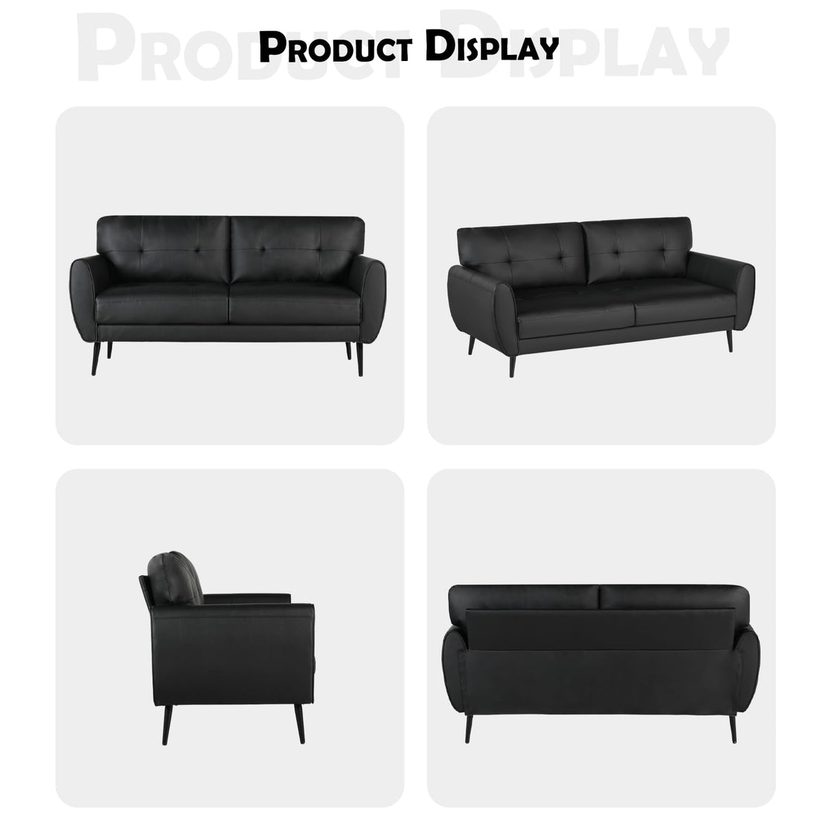 VAMEPOLE Sofa Couch, 60" Loveseat Sofa for Living Room, Mid Century Mini Black Couch, Tufted Leather Love Seat Furniture, Comfy Office Sofa 2 Seat, Small Couches for Small Spaces, Bedroom, Apartment VAMEPOLE