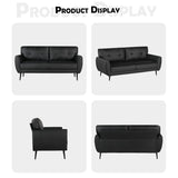 VAMEPOLE Sofa Couch, 60" Loveseat Sofa for Living Room, Mid Century Mini Black Couch, Tufted Leather Love Seat Furniture, Comfy Office Sofa 2 Seat, Small Couches for Small Spaces, Bedroom, Apartment VAMEPOLE