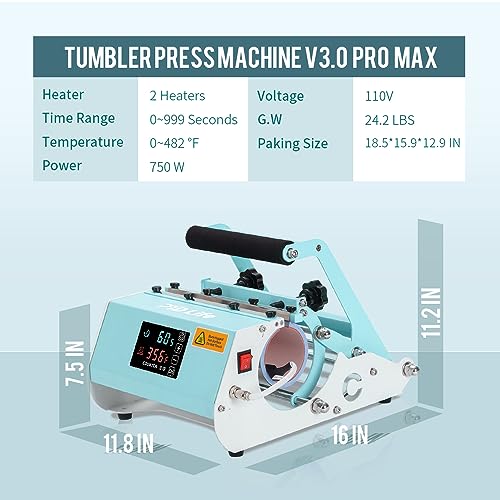 PYD Life 2 in 1 40 OZ Tumbler Heat Press Machine 110 V Mint Green 20 OZ 30 OZ Mug Heat Press Touch Screen for 40 OZ Tumbler with Handle Sublimation Tumblers Bottles Mugs Glass Tumbler Printing PYD Life