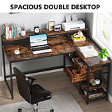 Tribesigns Rustic L Shaped Desk with Drawers and Shelves for Home Office Tribesigns