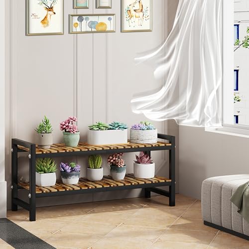 Shoe Rack Organizer for Small Spaces 2Tier Long Narrow Shoe Stand, Closet Shoe Rack, Small Shoe Shelf for Closet Entryway Corner Garage and Bedroom Front Door - Shoe Storage Combining Wood and Metal ZHUTIANXIA