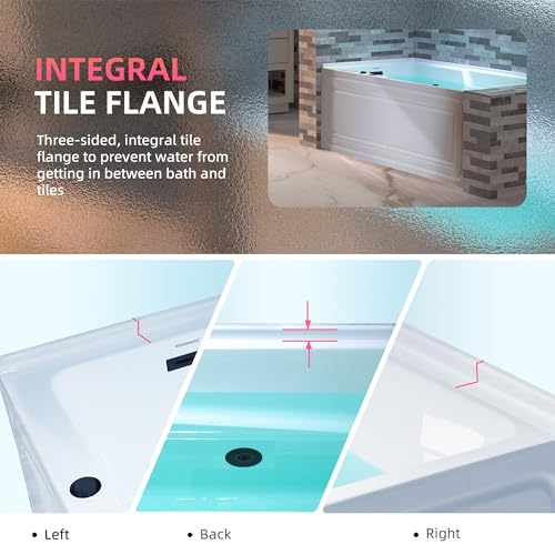 WOODBRIDGE 60" Alcove Acrylic Rectangular Whirlpool Heated Jetted Tub in White with Left Drain, Matte Black pop-up Drain Included BM6030L WOODBRIDGE