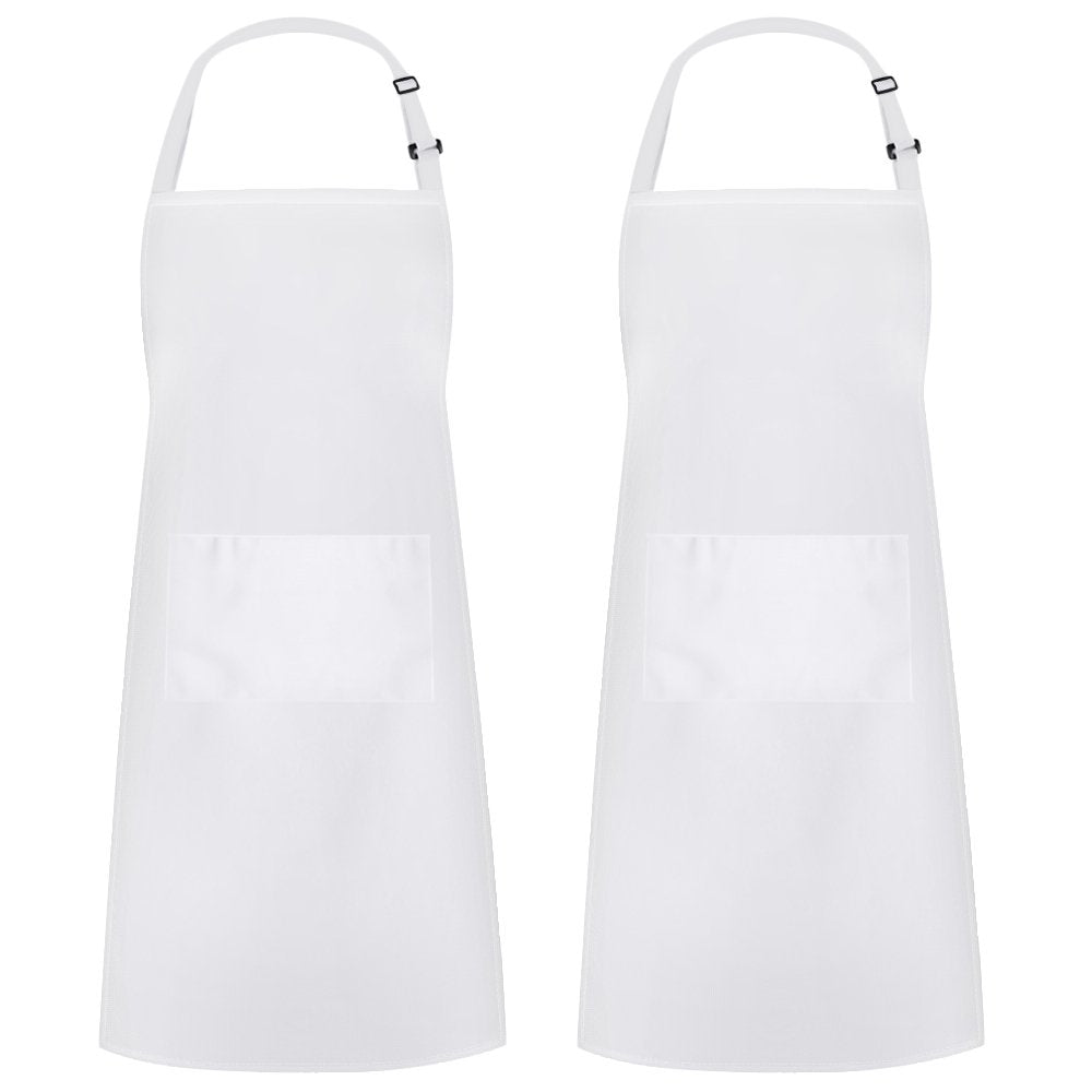 Syntus 2 Pack Adjustable Bib Apron Waterdrop Resistant with 2 Pockets Cooking Kitchen Aprons for BBQ Drawing, Women Men Chef, White Syntus