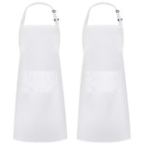 Syntus 2 Pack Adjustable Bib Apron Waterdrop Resistant with 2 Pockets Cooking Kitchen Aprons for BBQ Drawing, Women Men Chef, White Syntus