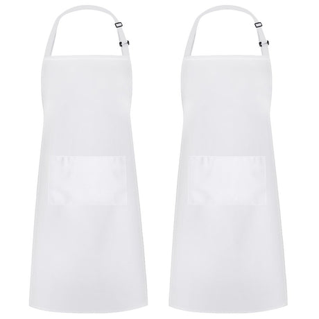 Syntus 2 Pack Adjustable Bib Apron Waterdrop Resistant with 2 Pockets Cooking Kitchen Aprons for BBQ Drawing, Women Men Chef, White Syntus