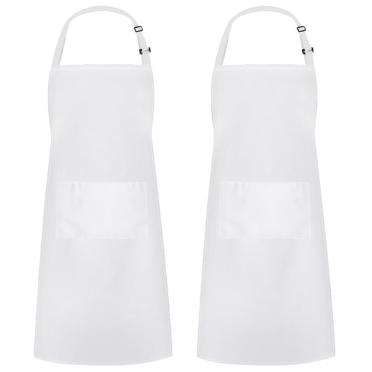 Syntus 2 Pack Adjustable Bib Apron Waterdrop Resistant with 2 Pockets Cooking Kitchen Aprons for BBQ Drawing, Women Men Chef, White