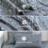 KACEMOO Bed Sheets Queen Size, 4 Piece Gray Paisley Sheets, 17" Deep Pocket Floral Pattern Sheets Queen, Soft Luxury Brushed Microfiber Sheets, Easy Care Breathable Bedding Set KACEMOO