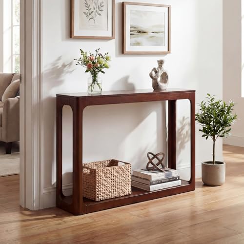 Giantex 47" Wood Console Table, 2-Tier Mid Century Modern Entryway Table w/Storage Shelf, Narrow Sofa Table w/Solid Rubber Wood Frame, Behind Couch Table for Hallway, Living Room, Foyer Giantex